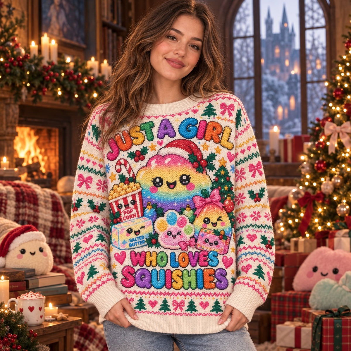 Just a Girl Who Loves Squishies knit ugly Christmas sweater - front