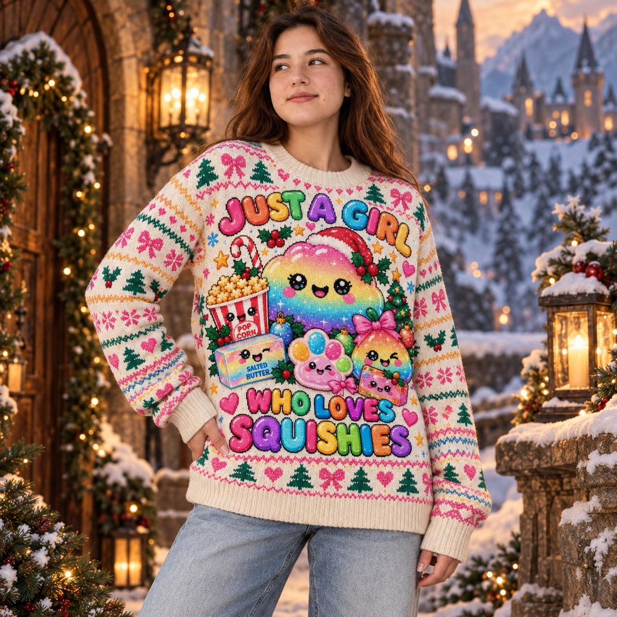 Just a Girl Who Loves Squishies knit ugly Christmas sweater - worn