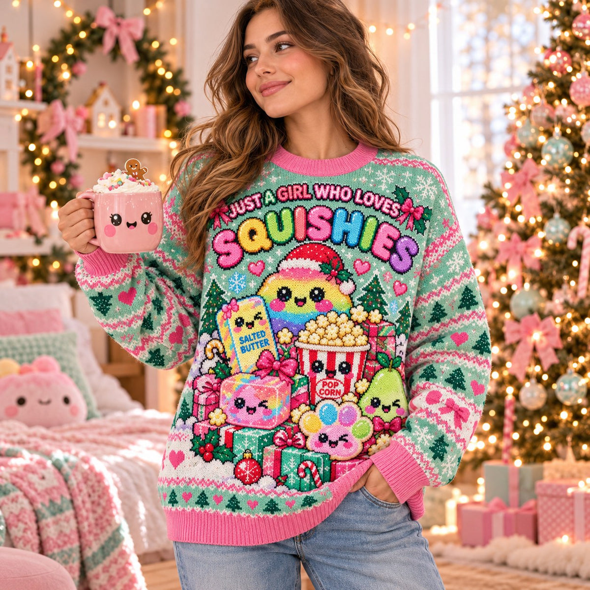 Just a Girl Who Loves Squishies knit ugly Christmas sweater - worn