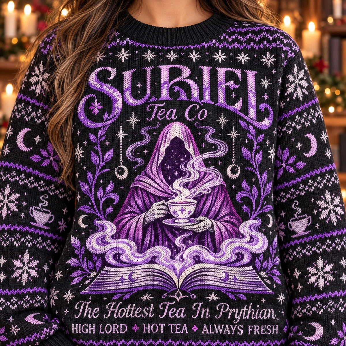 Suriel Tea Co knit ugly Christmas sweater - knit close-up