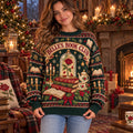 Belle's Book Club Green Knit Ugly Christmas Sweater – Beauty and the Beast Enchanted Rose Gift