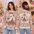Magic Castle Christmas Knit Ugly Christmas Sweater – Fairy Pink Bow Theme Park Holiday Gift