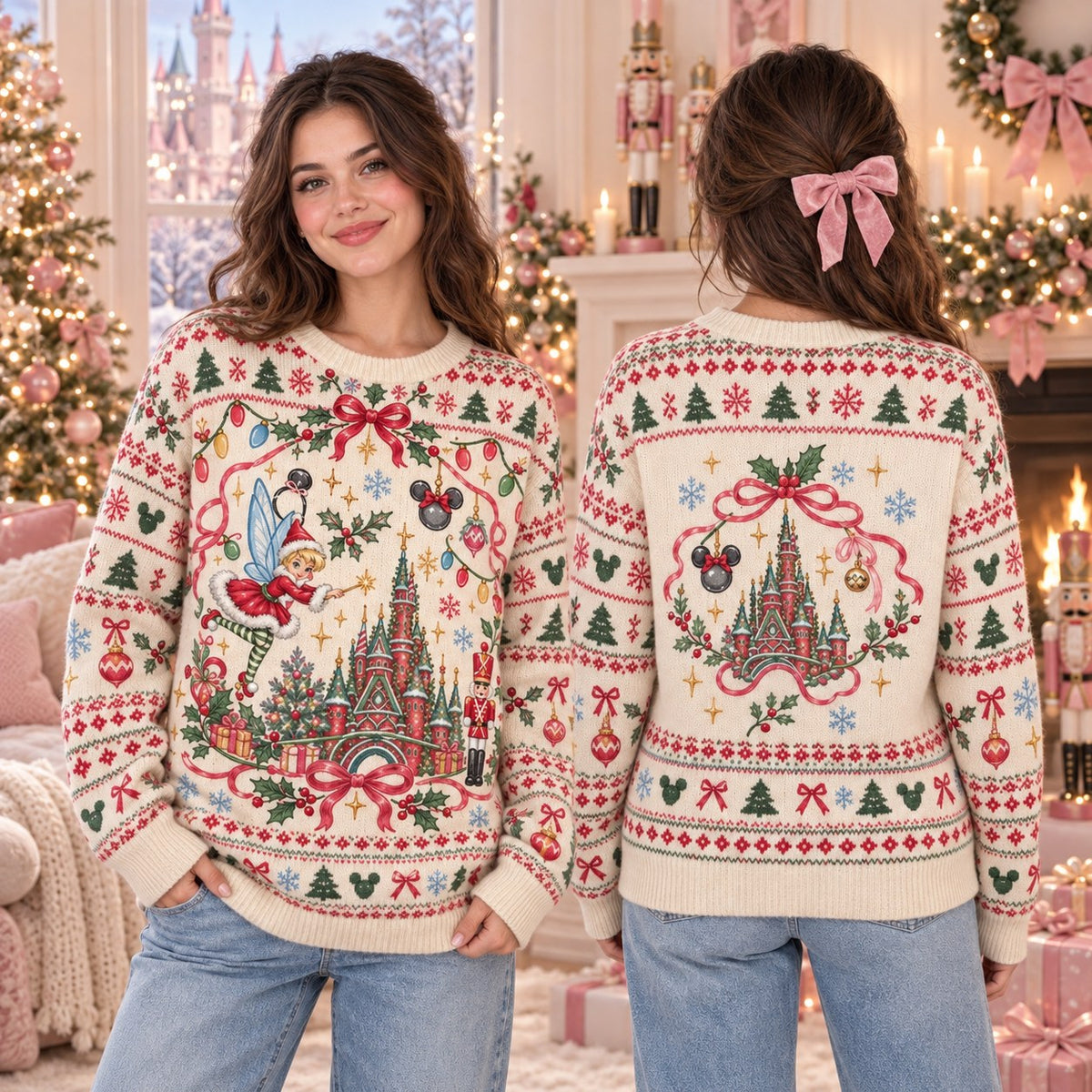 Magic Castle Christmas knit ugly Christmas sweater - front and back