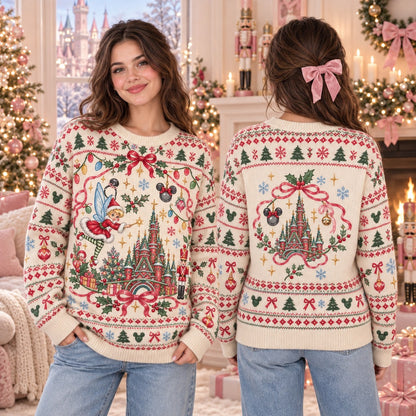 Magic Castle Christmas knit ugly Christmas sweater - front and back