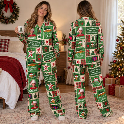 Christmas Vacation Patchwork Pajama Set - front and back view