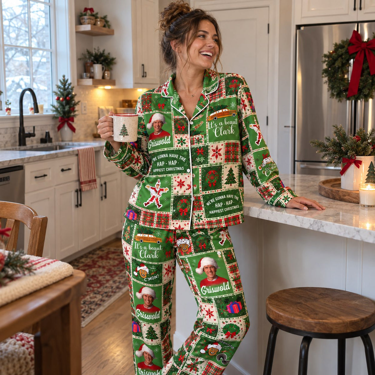 Christmas Vacation Patchwork Pajama Set - cozy at-home look