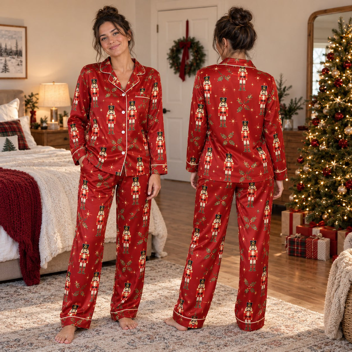 Red Nutcracker Pajama Set - front and back view