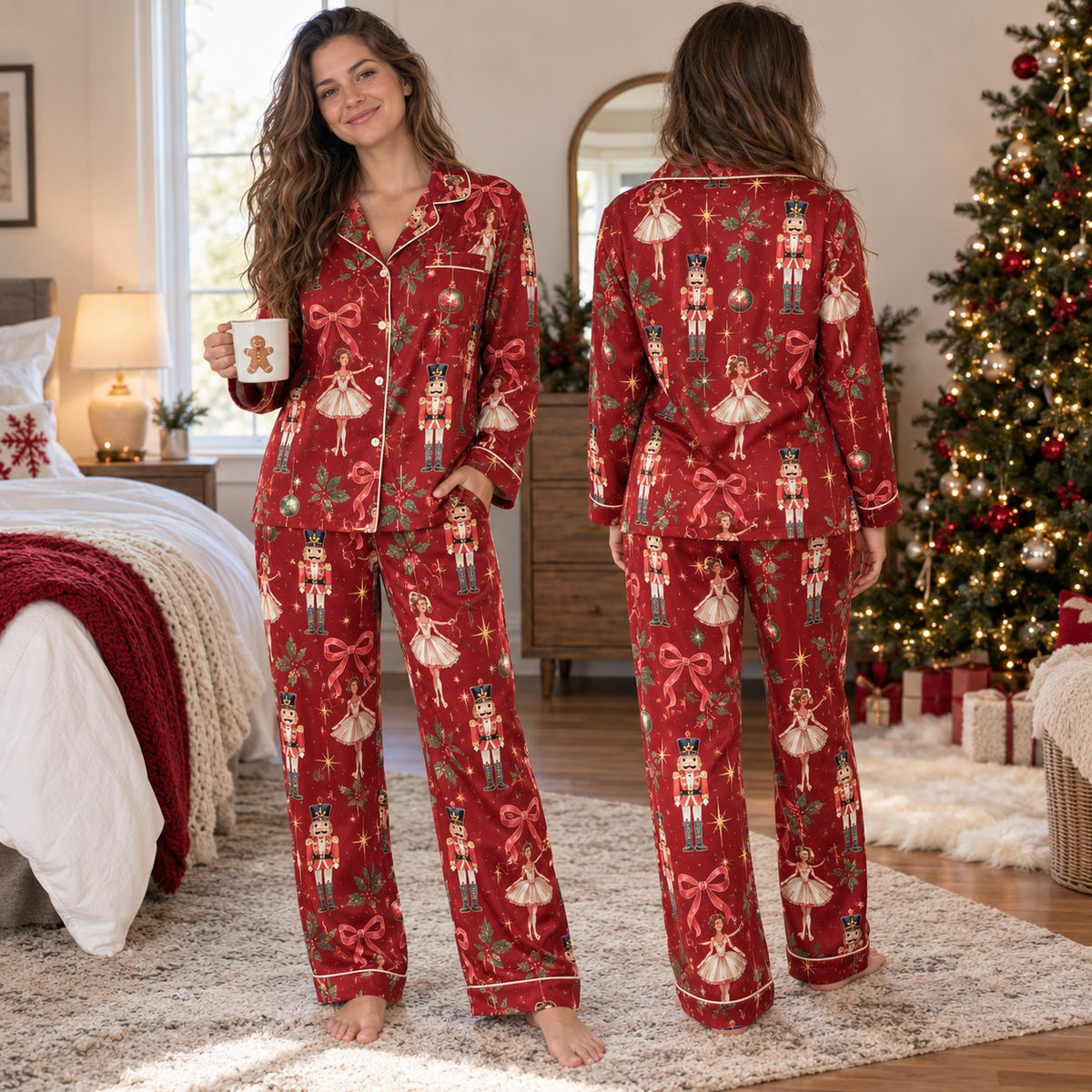 Red Nutcracker Ballet Pajama Set - front and back view