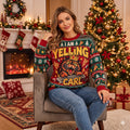 Angry Cat Keyboard Red Green Knit Ugly Christmas Sweater – Funny Pizza Cat Lover Holiday Gift