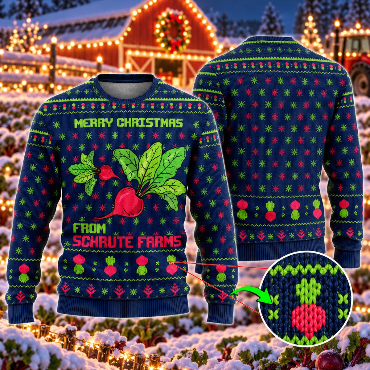 Merry Christmas From The Beet Farm Knit Ugly Christmas Sweater - front and back view