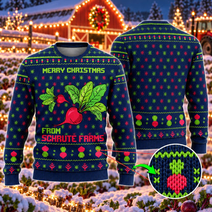 Merry Christmas From The Beet Farm Knit Ugly Christmas Sweater - front and back view