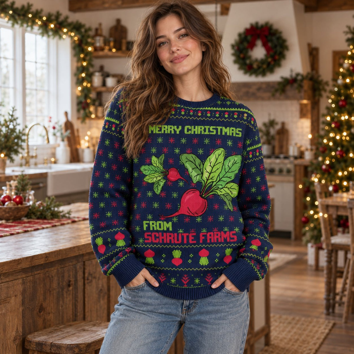 Merry Christmas From The Beet Farm Knit Ugly Christmas Sweater - worn front view