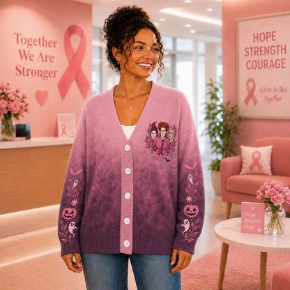 In October We Wear Pink Witches Cardigan - Hocus Pocus Breast Cancer Awareness Sweater