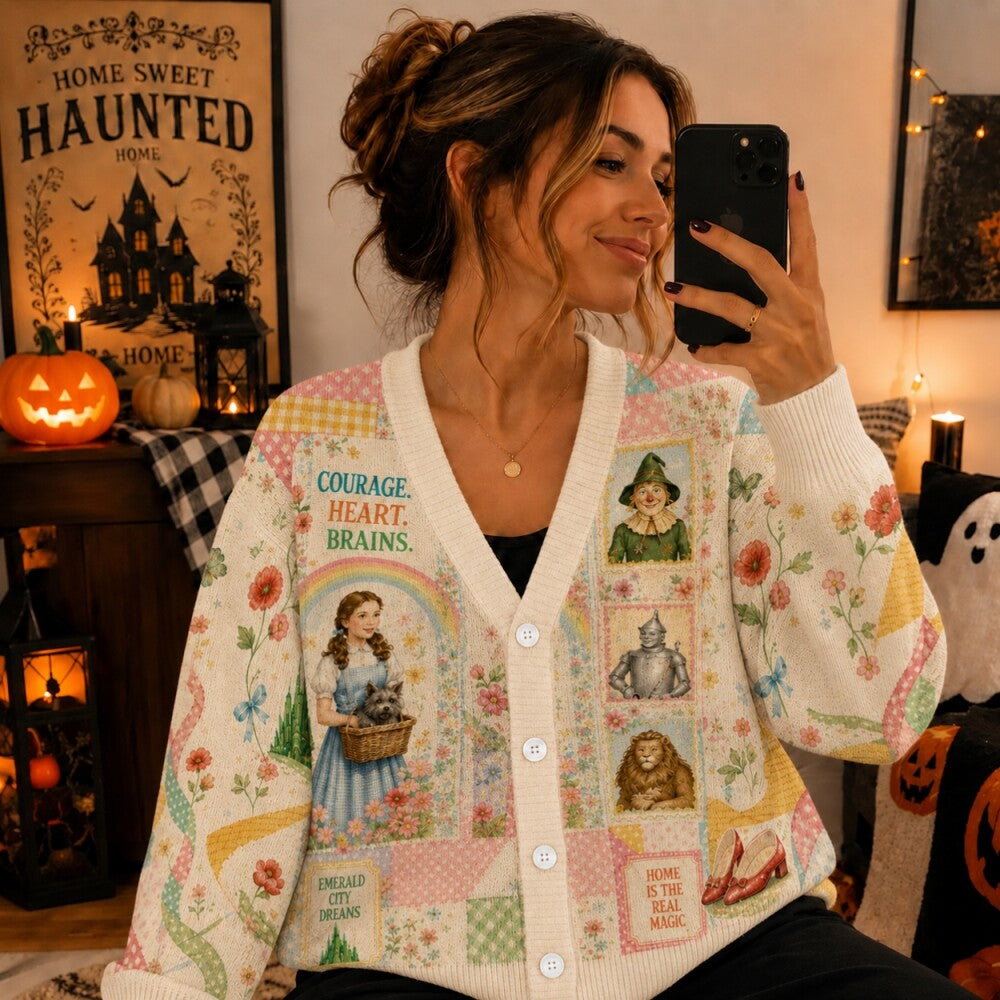 Emerald City Fantasy Cardigan, Magical Adventure Patchwork Sweater, Vintage Fairytale Cardigan, Fantasy Gift