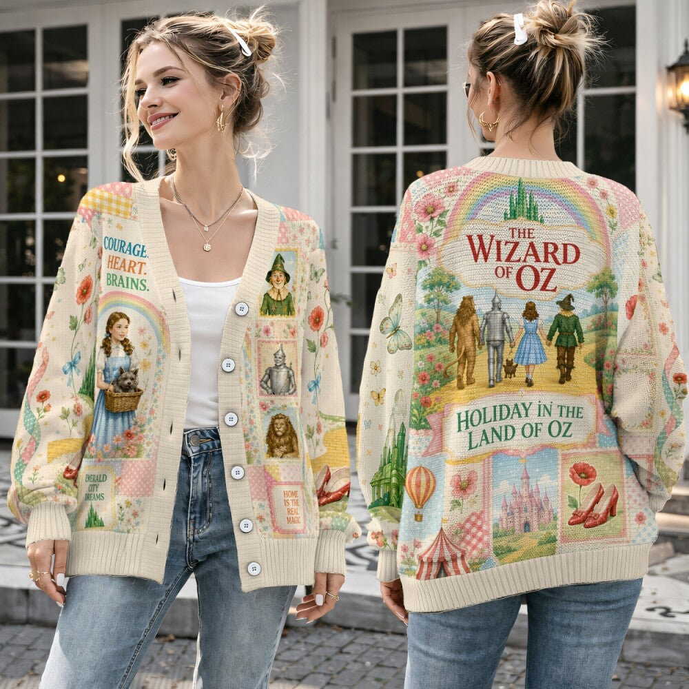 Emerald City Fantasy Cardigan, Magical Adventure Patchwork Sweater, Vintage Fairytale Cardigan, Fantasy Gift