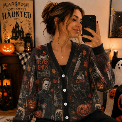 Halloween Cardigan - Vintage Slasher Horror Knit Sweater for Women