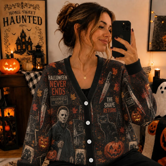 Halloween Cardigan - Vintage Slasher Horror Knit Sweater for Women