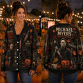 Halloween Cardigan - Vintage Slasher Horror Knit Sweater for Women