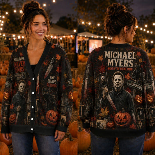 Halloween Cardigan - Vintage Slasher Horror Knit Sweater for Women