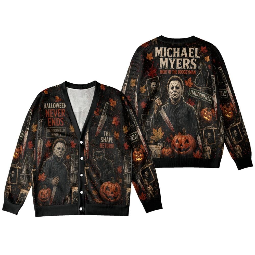 Halloween Cardigan - Vintage Slasher Horror Knit Sweater for Women