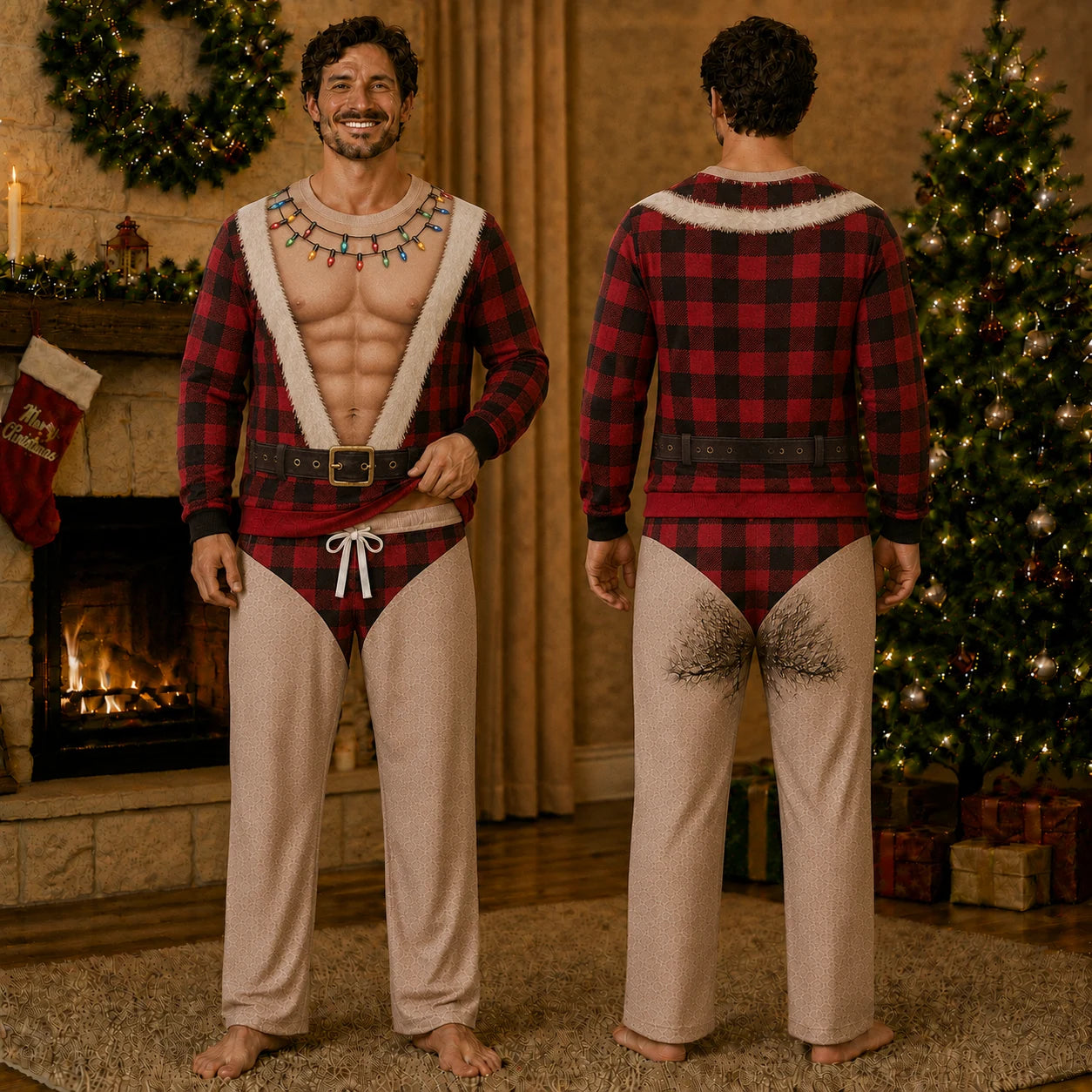 Mens fake muscle sweater Buffalo Plaid design