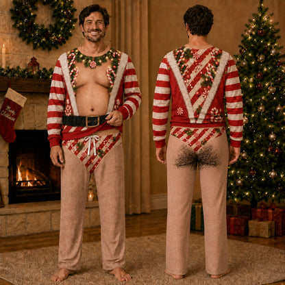 Mens fake muscle sweater Candy Cane design