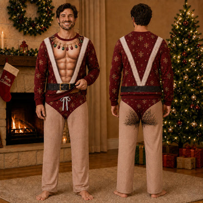 Mens fake muscle sweater Santa Snowflake design