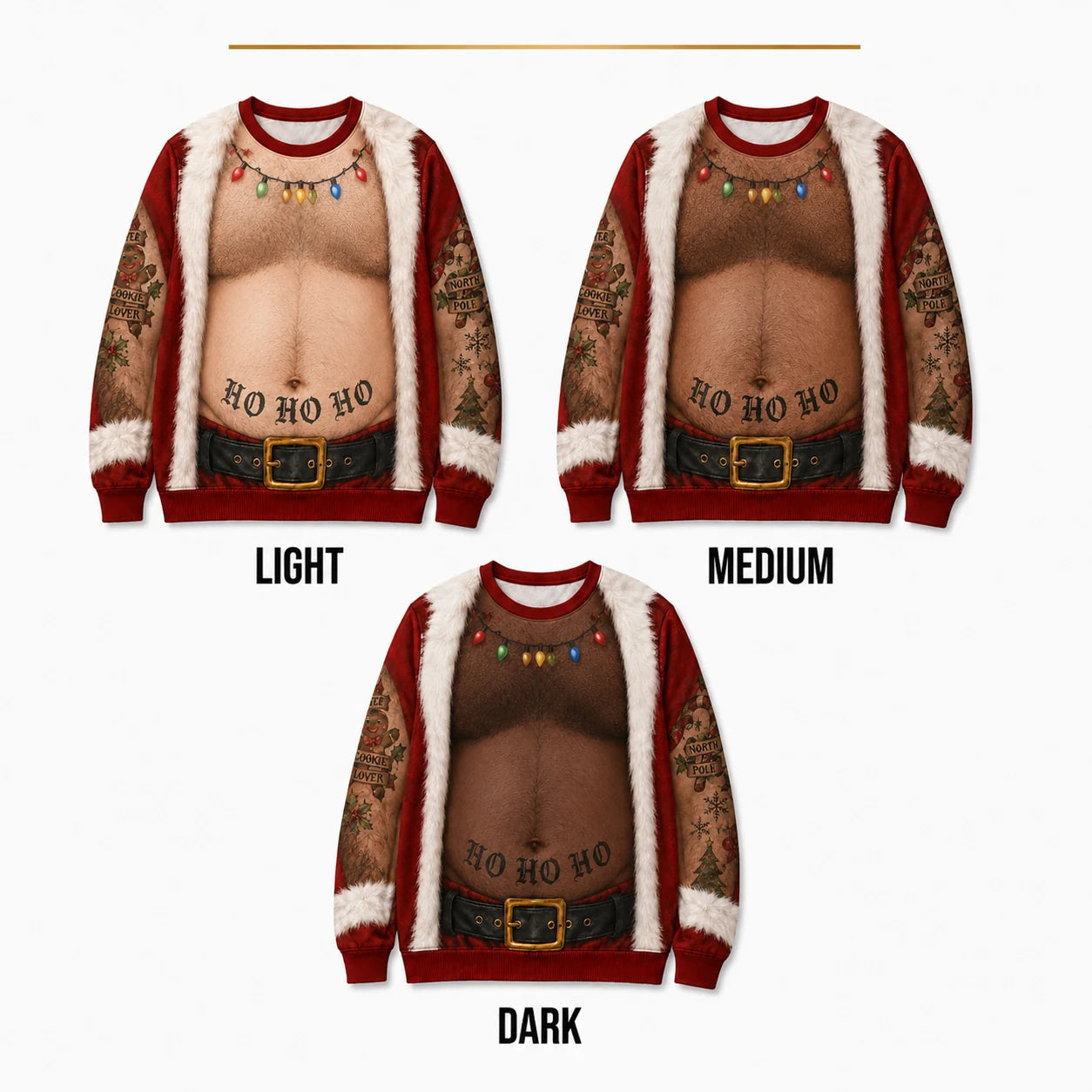 Naughty Matching Couples Christmas Pajamas - Ho Ho Ho Santa and Unwrap Me Body Print Set
