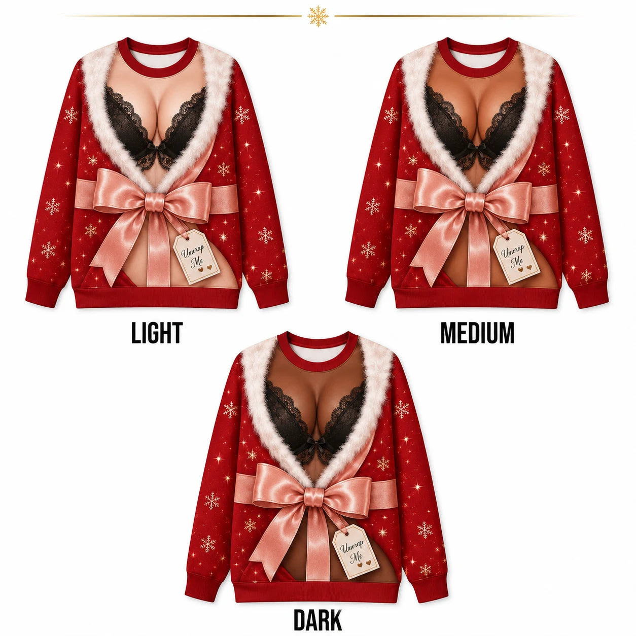 Naughty Matching Couples Christmas Pajamas - Ho Ho Ho Santa and Unwrap Me Body Print Set