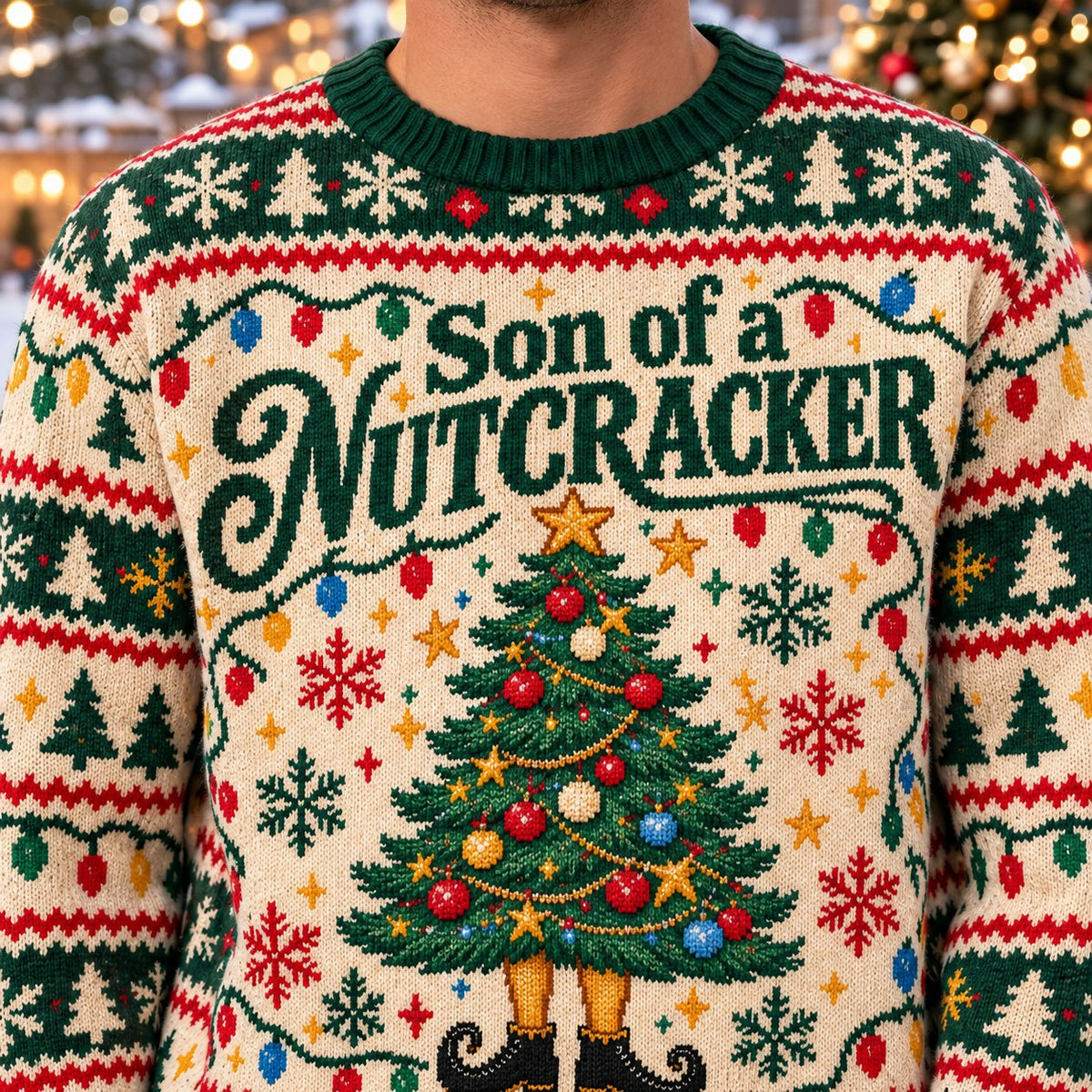 Son of a Nutcracker knit ugly Christmas sweater - knit close-up