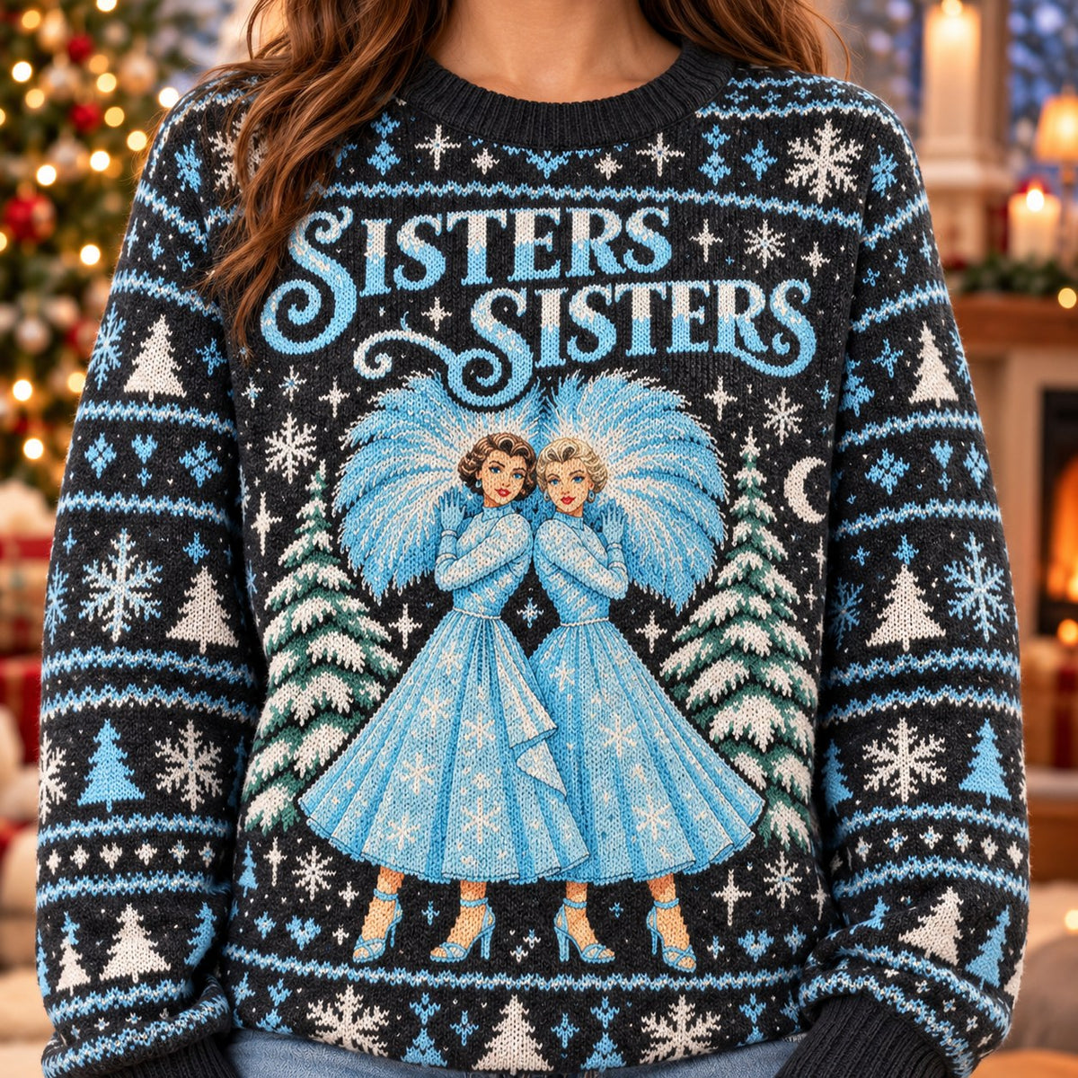 Sisters Sisters White Christmas knit ugly Christmas sweater - knit close-up