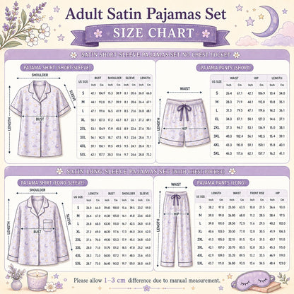 Satin pajama set size chart S to 5XL