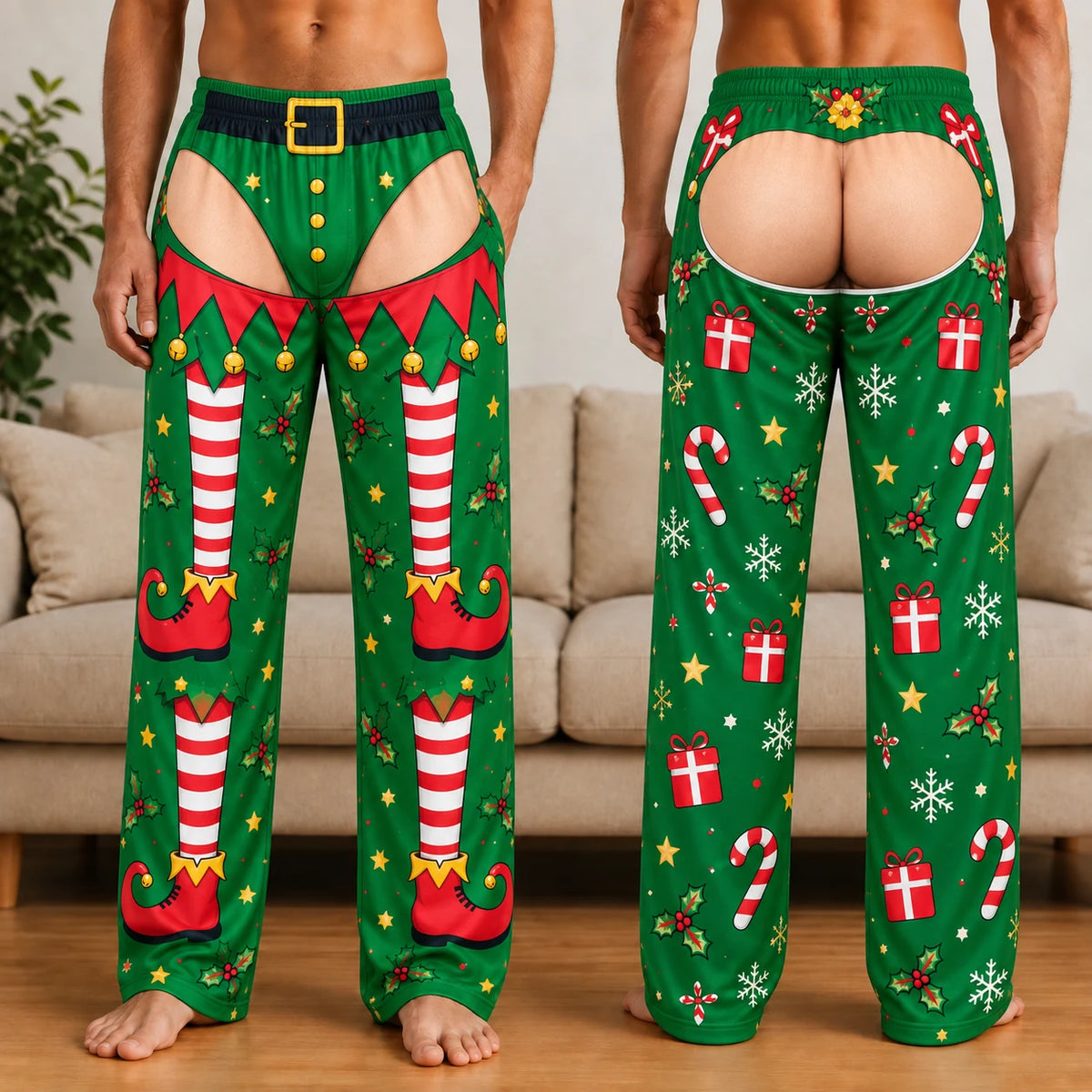 Back view of Christmas lounge pants
