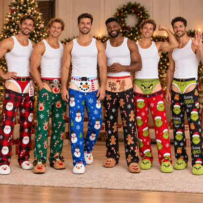 Relaxing at home in funny Christmas lounge pants