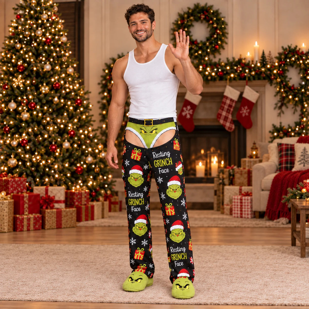Back view of novelty Christmas pajama pants