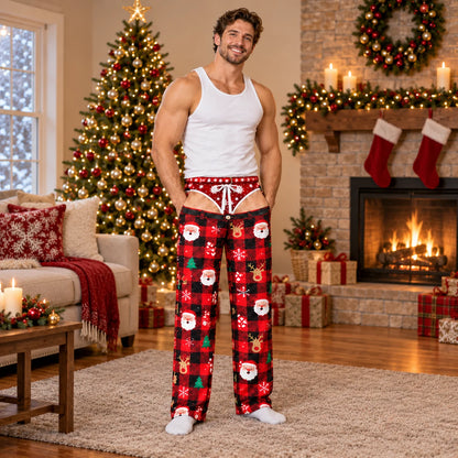 Green gingerbread Christmas pajama pants front and back view