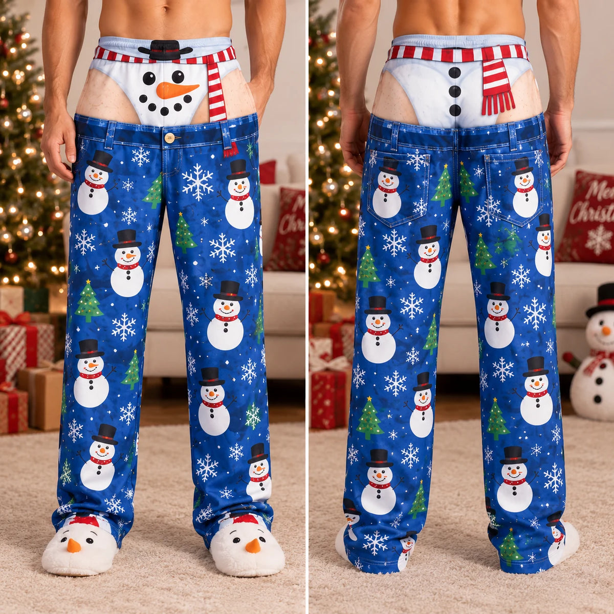 Black gingerbread Bite Me Christmas pajama pants front and back view