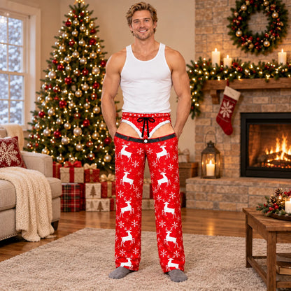 Plaid and hearts Christmas pajama pants front and back view