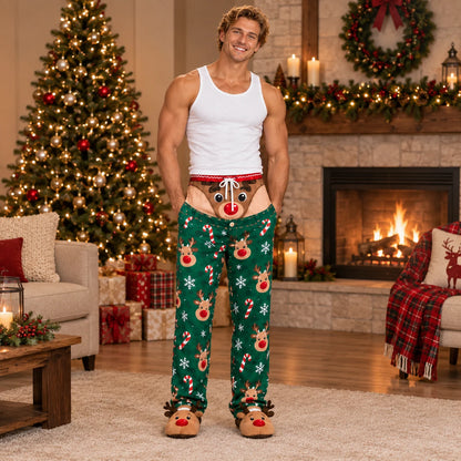 Blue snowman Christmas pajama pants front and back view