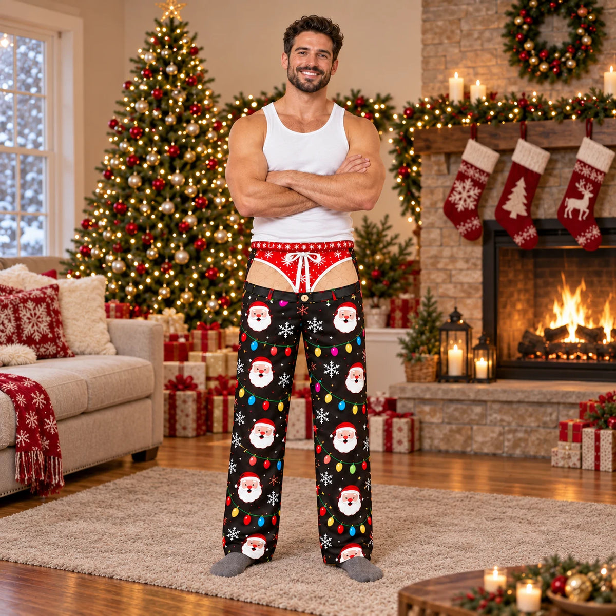 Blue snowman Christmas pajama pants front and back view
