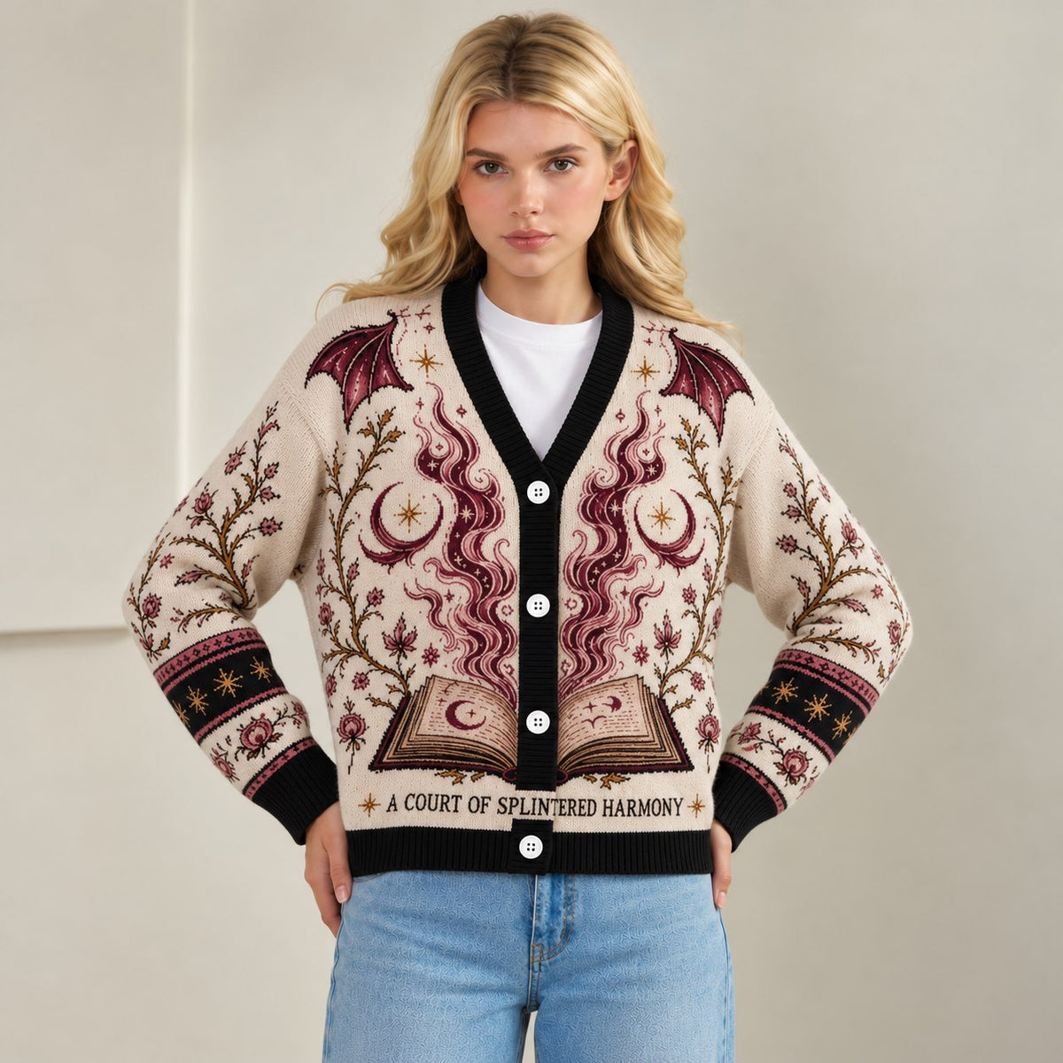 ACOTAR cardigan A Court of Splintered Harmony Illyrian wings cream knit - view 3