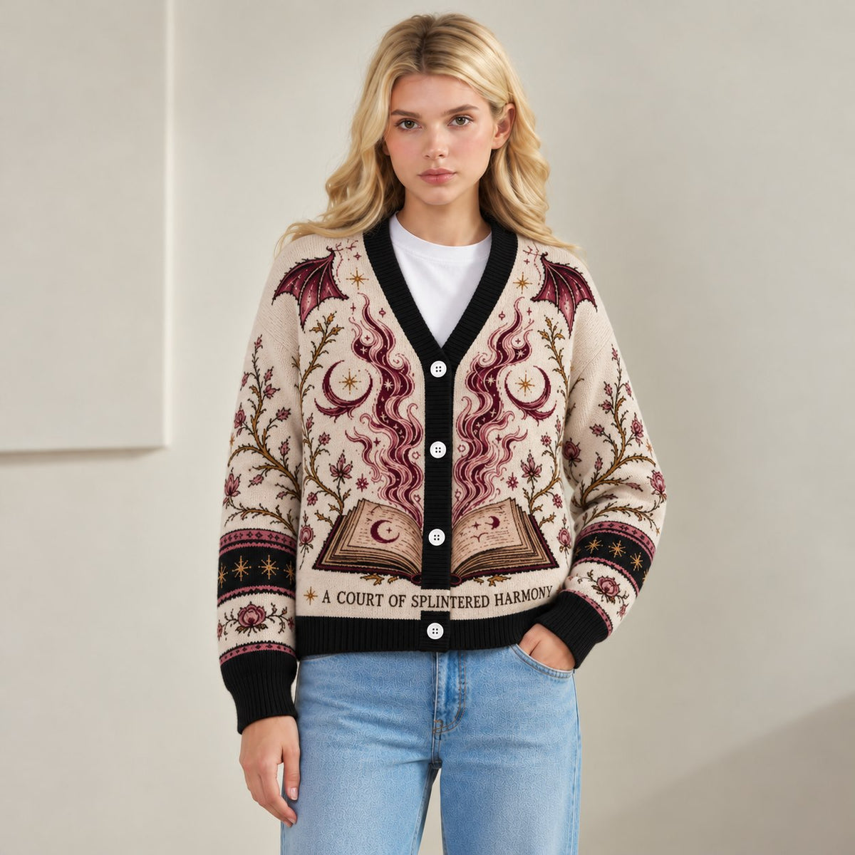 ACOTAR cardigan A Court of Splintered Harmony Illyrian wings cream knit - view 4