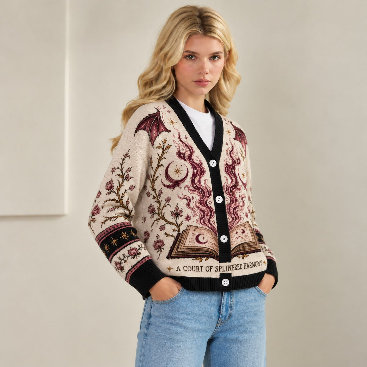 ACOTAR cardigan A Court of Splintered Harmony Illyrian wings cream knit - view 6