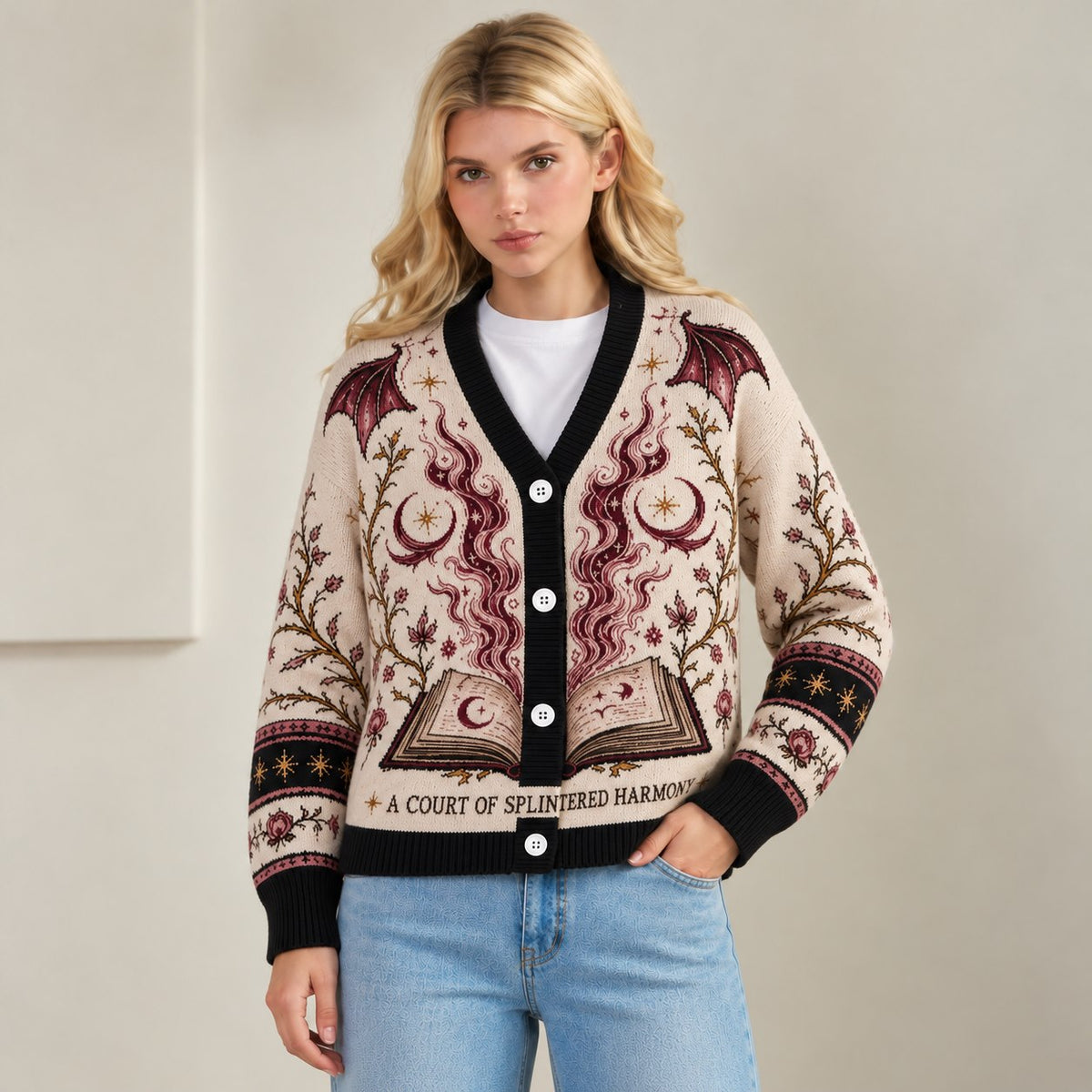 ACOTAR cardigan A Court of Splintered Harmony Illyrian wings cream knit - view 7