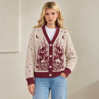 ACOTAR cardigan Nesta silver flames fire and bones cream burgundy knit - view 4