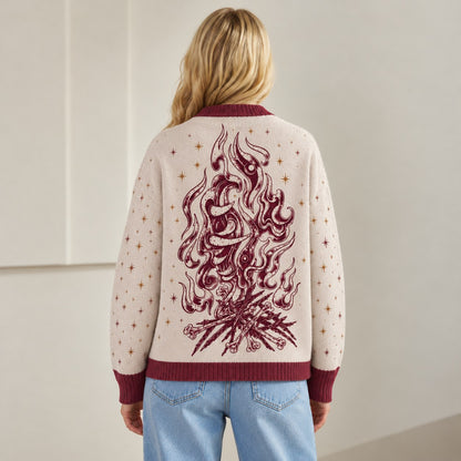 ACOTAR cardigan Nesta silver flames fire and bones cream burgundy knit - view 5