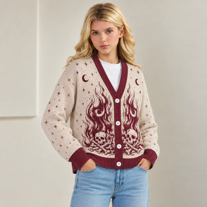 ACOTAR cardigan Nesta silver flames fire and bones cream burgundy knit - view 6