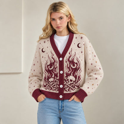 ACOTAR cardigan Nesta silver flames fire and bones cream burgundy knit - view 7
