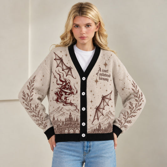 ACOTAR cardigan Night Court bonfire bat wings oatmeal knit - view 2