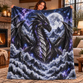Dragon Tribes NightWing Fleece Blanket - Moon Dragon Purple Galaxy Throw, Night Wings Gift